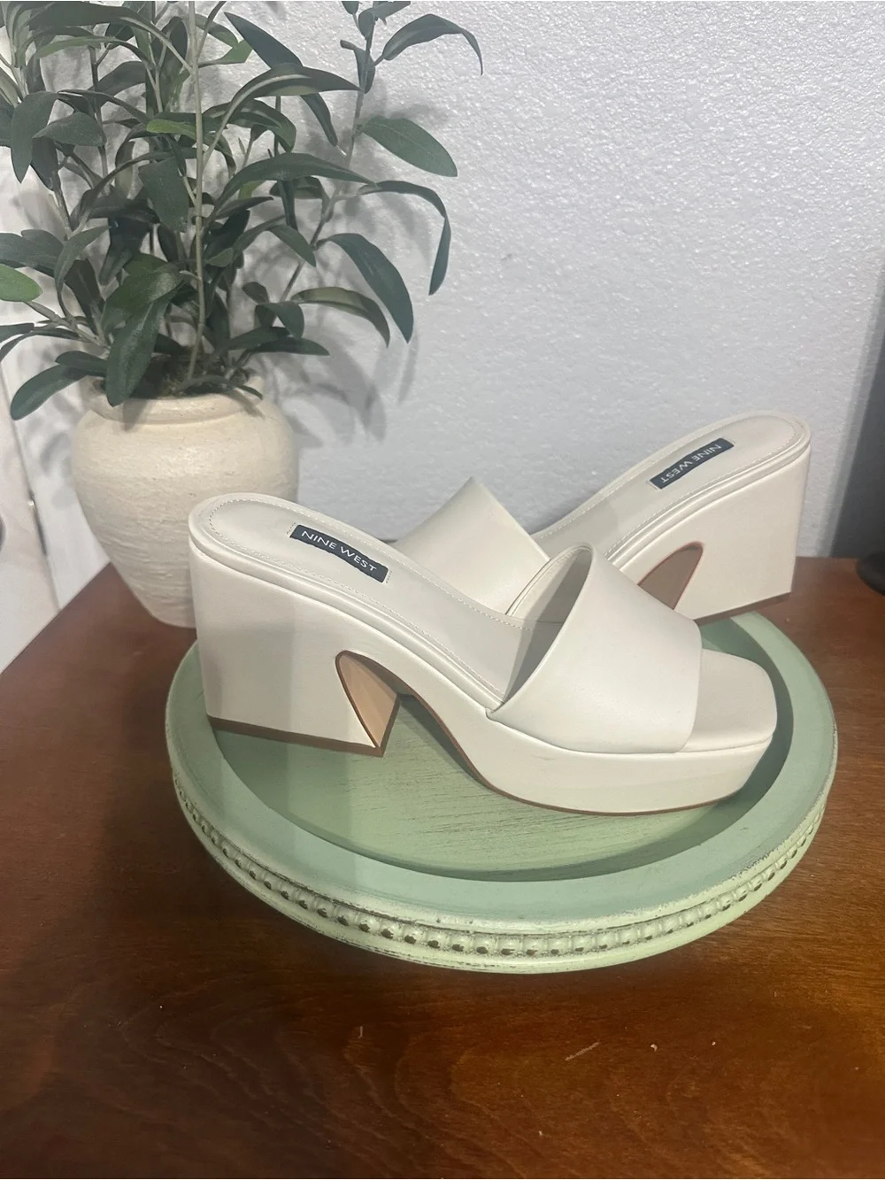 Nine West White Platform Slide Sandals-Size 8
